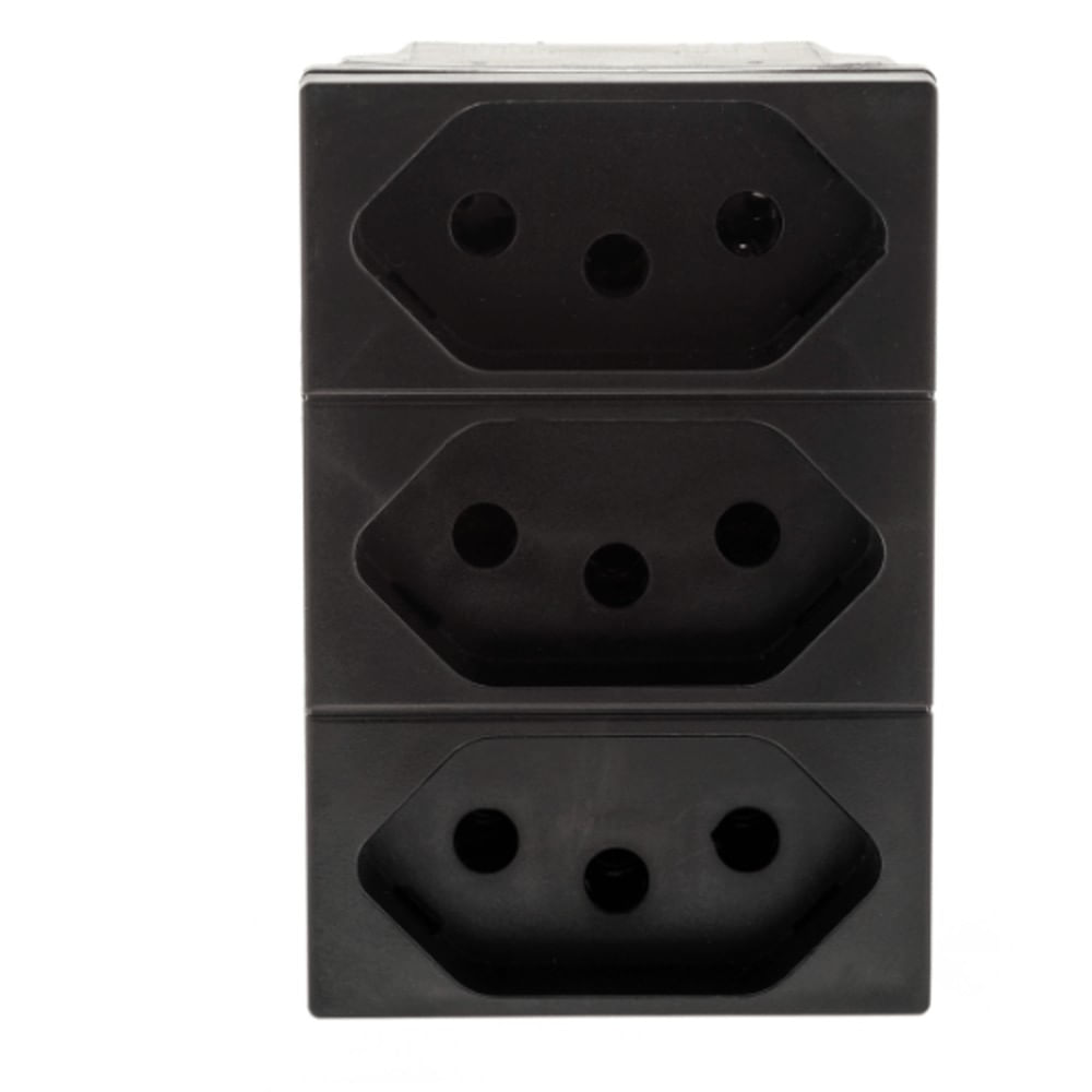 1 Módulo De Tomada Triplex 2pt 10a/250v Borne Automático Preto Acetinado Monocromático 615043pt Pial Plus Legrand