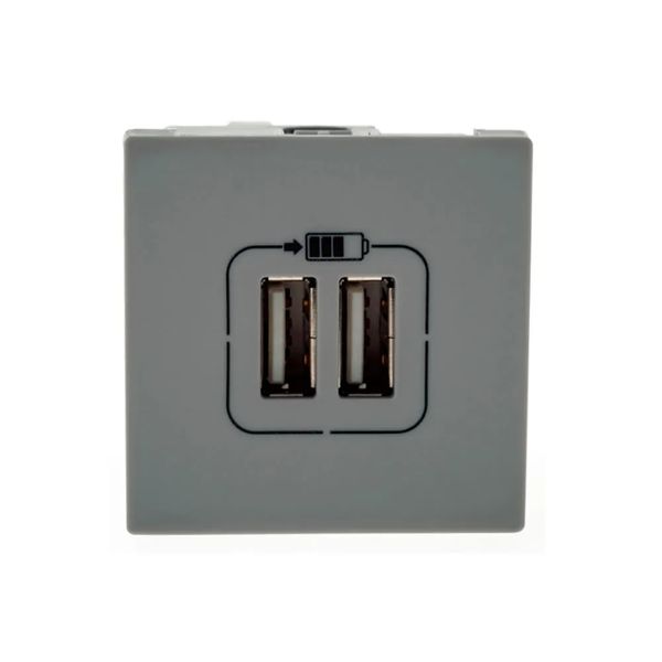 2 Módulos Carregador USB 2x 2.400ma Cinza Acetinado Monocromático 615089cz Pial Plus Legrand