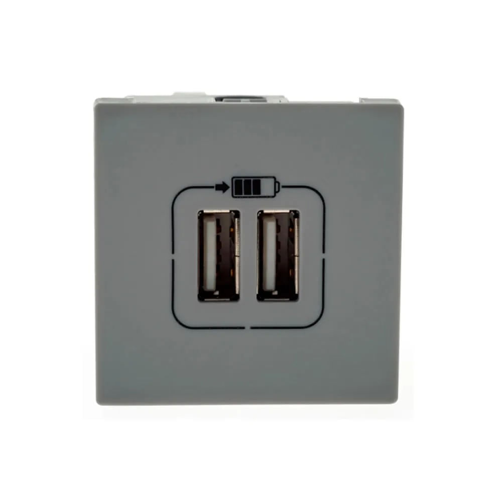 2 Módulos Carregador USB 2x 2.400ma Cinza Acetinado Monocromático 615089cz Pial Plus Legrand