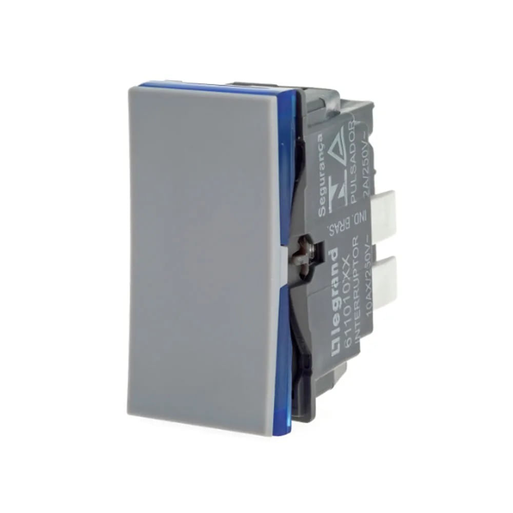 1 Módulo Interruptor Simples 10A/250V Borner Automático Cinza Acetinado Monocromático 611010cz Pial Plus Legrand