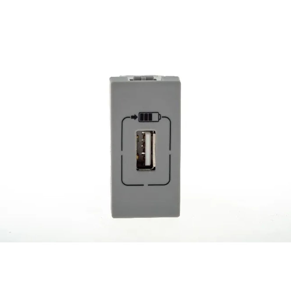 1 Módulo Carregador USB 1x 1.100ma Cinza Acetinado Monocromático 615088cz Pial Plus Legrand