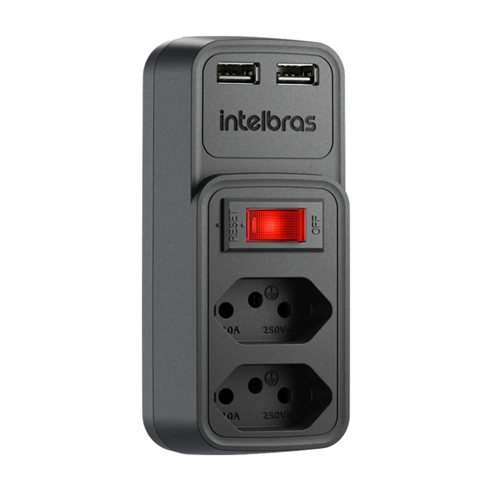 Adaptador Elétrico 2 Tomadas E 2 USB Preto 10a Bivolt EAC 202 Intelbras