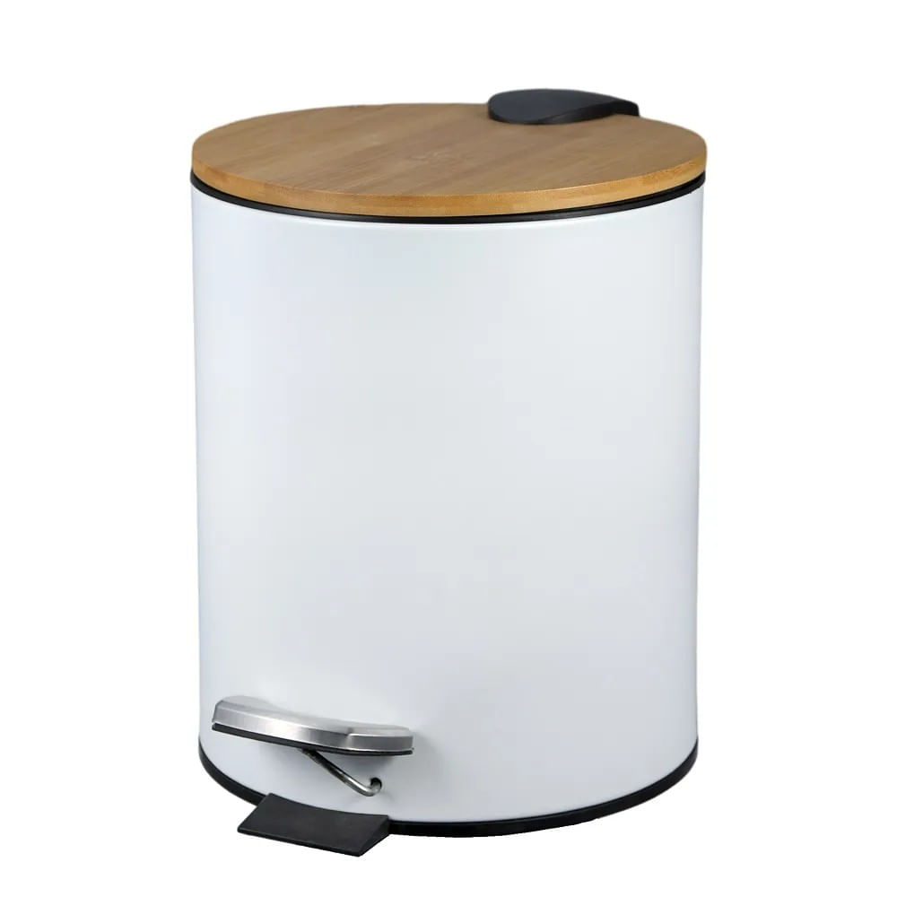 Lixeira Metal Com Tampa De Bambu 3L Coisas E Coisinhas