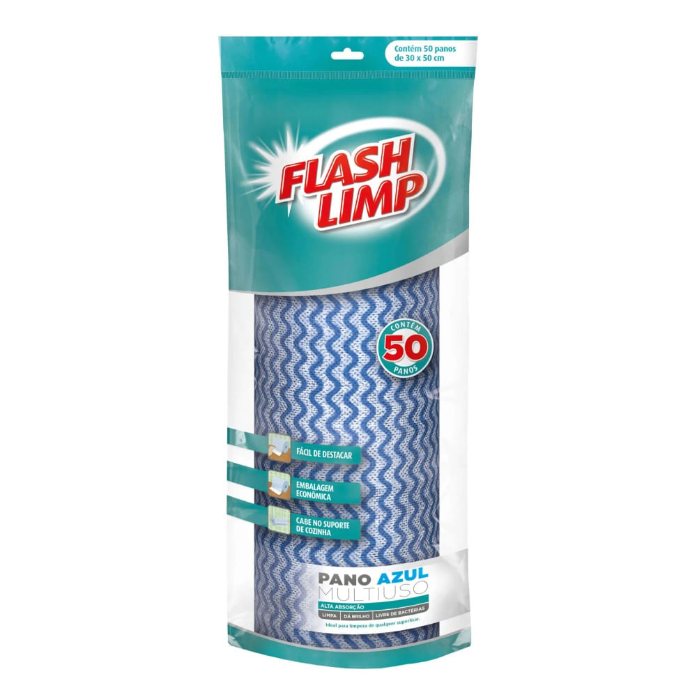 Rolo Pano Azul Multiuso 50 pç. Flash Limp Rolo Pano Azul Multiuso 50 un. Flash Limp