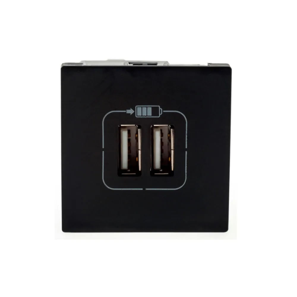 Módulo tomada carregador USB 2400mA 2 módulos preta Pial Plus + Módulo tomada carregador USB 2400mA 2 módulos preta Pial Plus