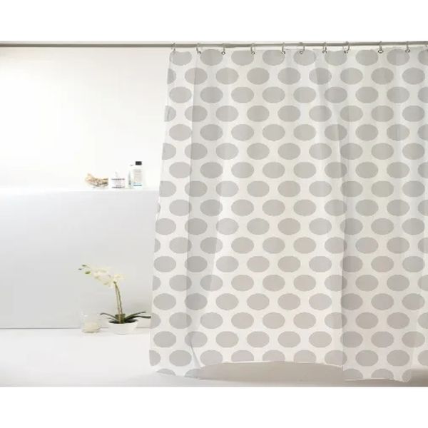 Cortina Para Box De Banheiro Em Pvc. Tamanho 198X180Cm Com Estampa De Poa Nas Cores Cinza E Branco Cortina p/ Box PVC 198x180cm Divertida Poa Cinza Bella Casa Colorful