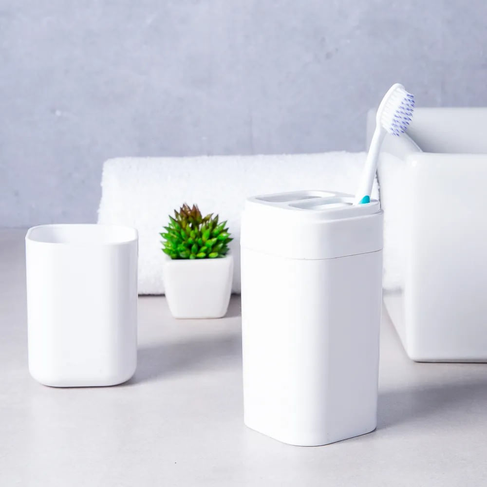Porta Escova de Dente Brinox Splash com Tampa Branco