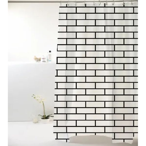 Cortina Para Box De Banheiro Em Poliéster. Tamanho 198X180Cm Com Estampa De Tijolo Nas Cores Preto E Branco Cortina p/ Box Poliester 198x180cm Textura Tijolo Preto/Branco Bella Casa Colorful