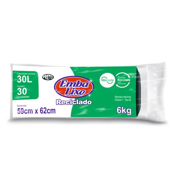 Saco Lixo Embalixo Preto Rolo 30L 30 Sacos