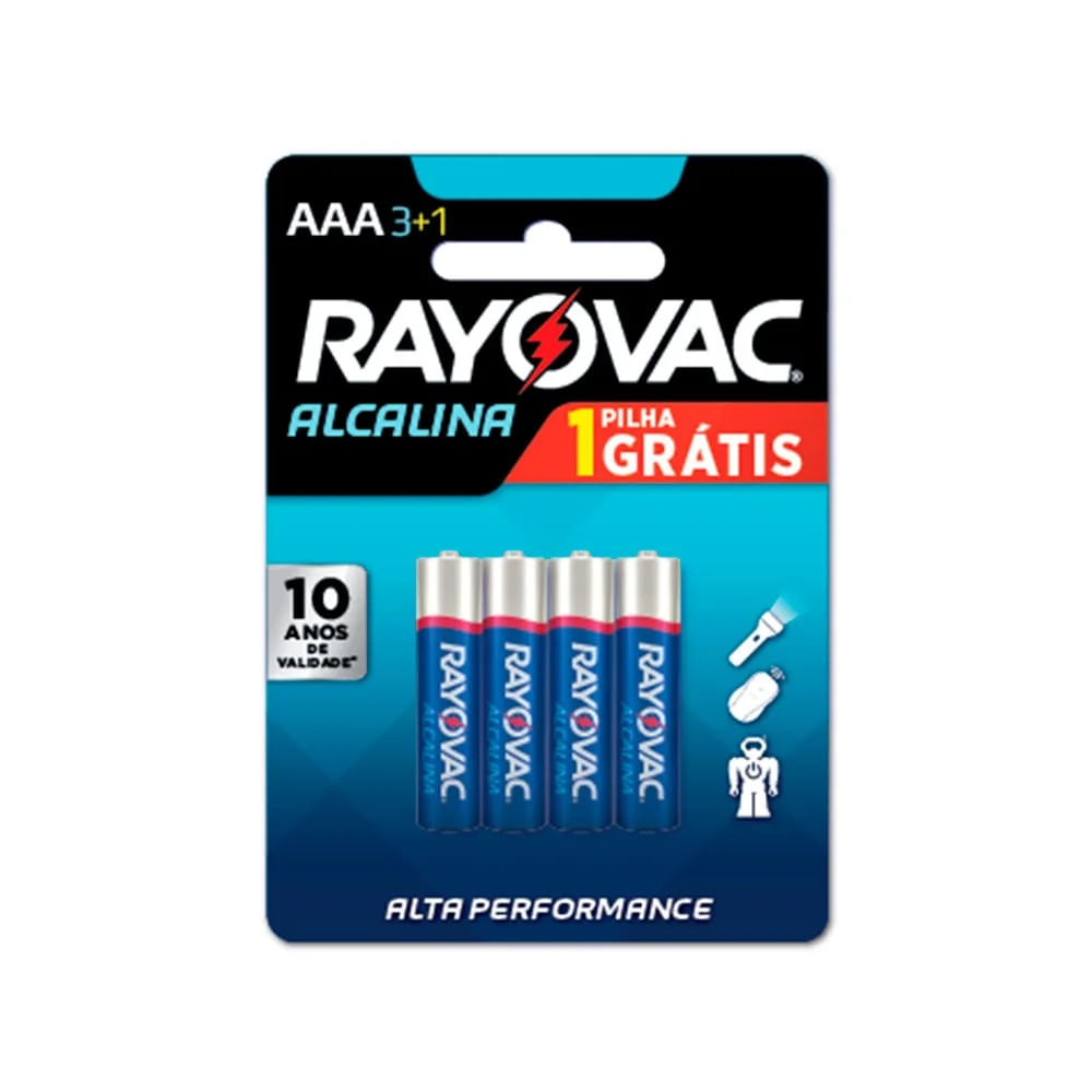 Pilha Alcalina AAA Leve 4 Pague 3 Unidades Rayovac