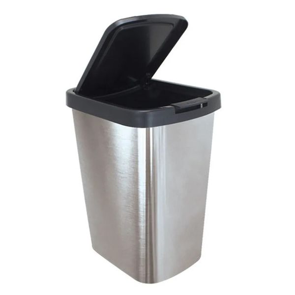 Lixeira 9L Plástico Click Inox Preto Arqplast