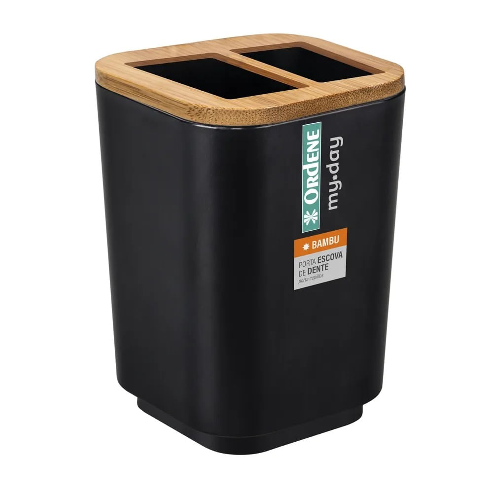 Porta Escova De Dente Plástico Preto Or94020 Ordene