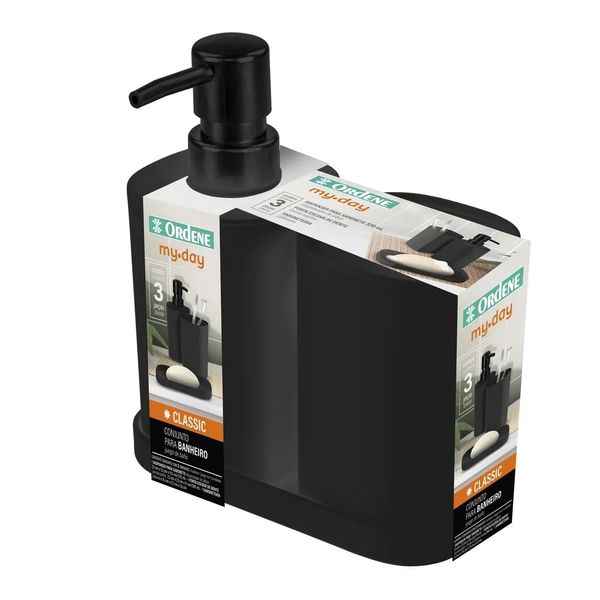 Conjunto Para Banheiro 3 Peças Plástico Preto Or94040 Ordene