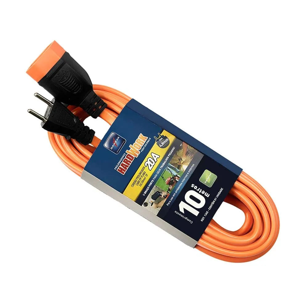 Cordão Prolongador Macho E Fêmea Cabo Pp Plano 2x2,50mm² 2p 20a/250v~ 10 Metros Laranja Dn1345 Hardwork Conecta Daneva Legrand