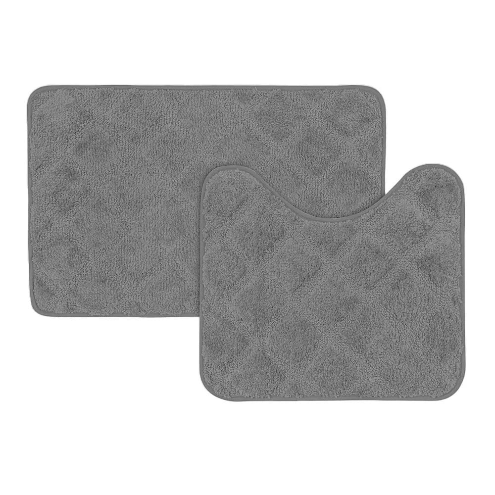 Conjunto Tapete Microfibra P Banheiro Cinza Escuro Coisas E Coisinhas