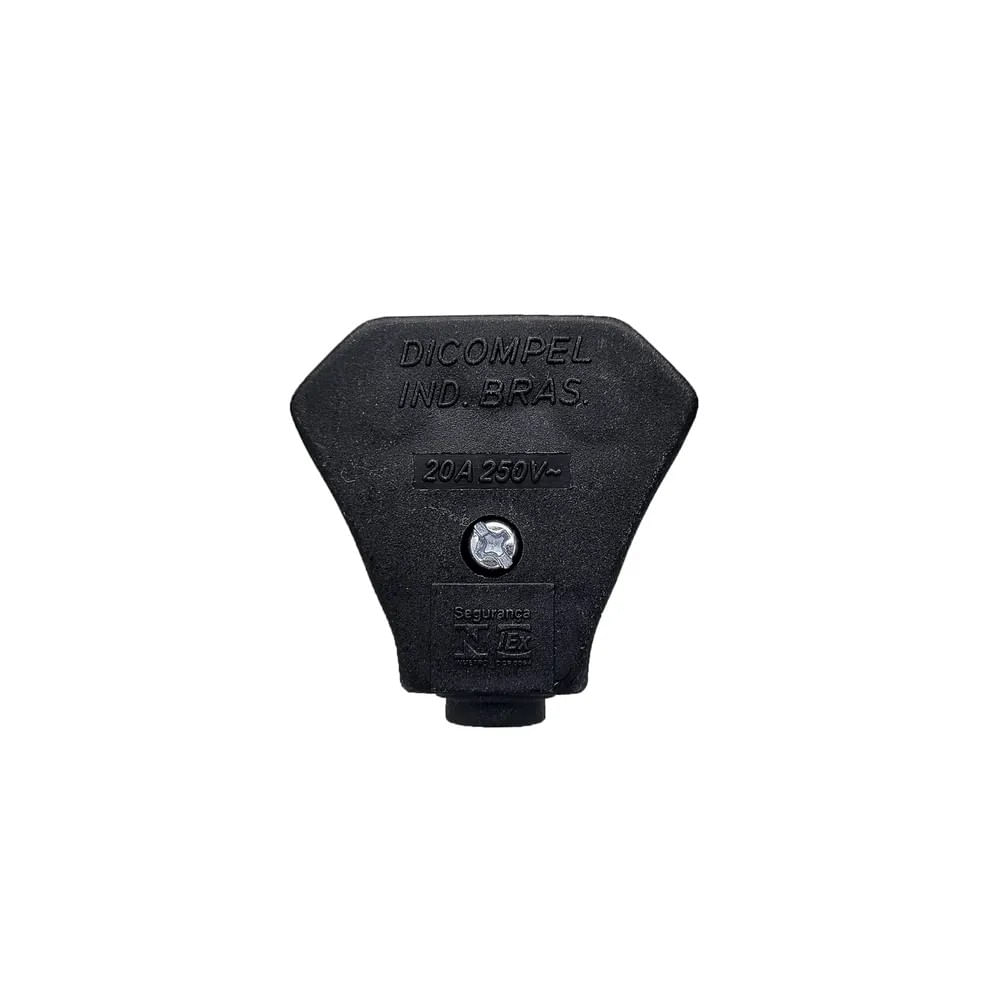 Plugue Triangular 90° 2 Polos Terra 20 Amperes Preto Dicompel