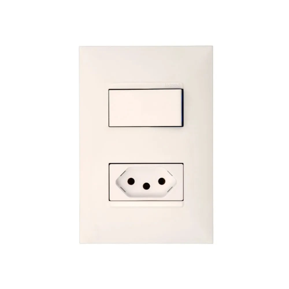 Conjunto 1 Inter Simples 1 Tomada 2pt 10a 4x2 Branco Acetinado Monocromático 615074bc Pial Plus Legrand
