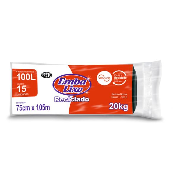 Saco Lixo Embalixo Preto Rolo 100L 15 Sacos