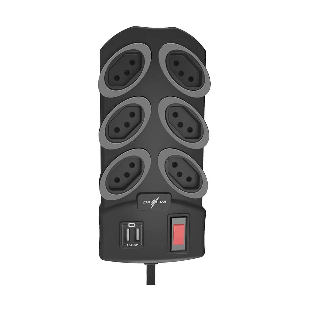 Filtro de linha Circuit Breaker 6 tomadas 2P T 10A 250V com usb DN1797 Daneva