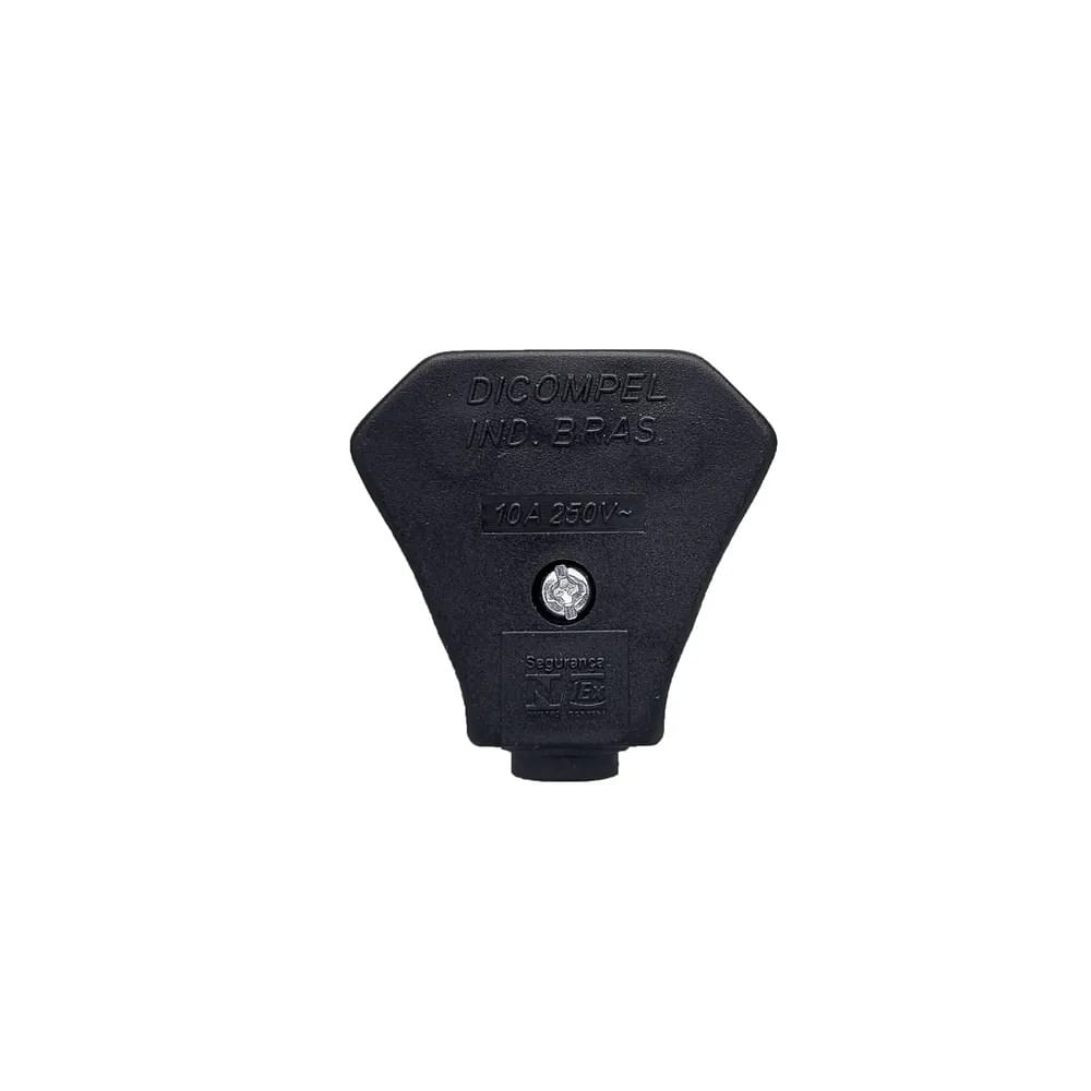 Plugue Triangular 90° 2 Polos Terra 10 Amperes Preto Dicompel