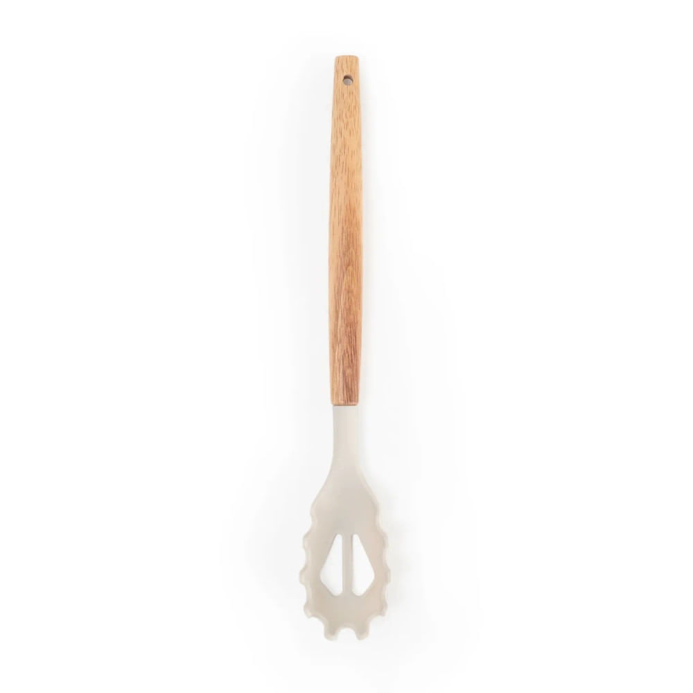 Pegador De Macarrao De Silicone Com Cabo De Madeira Mozcada