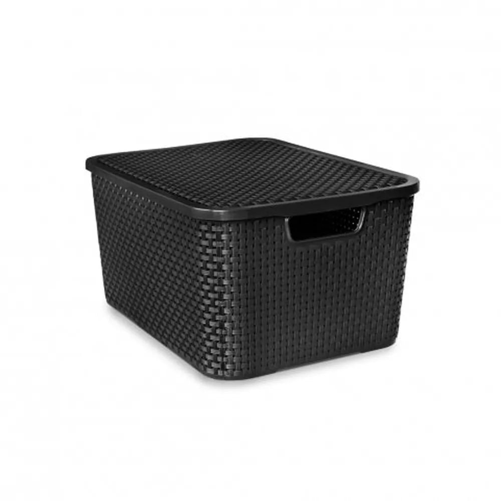 Organizador Rattan Com Tampa 07 Litros Preto Arqplast