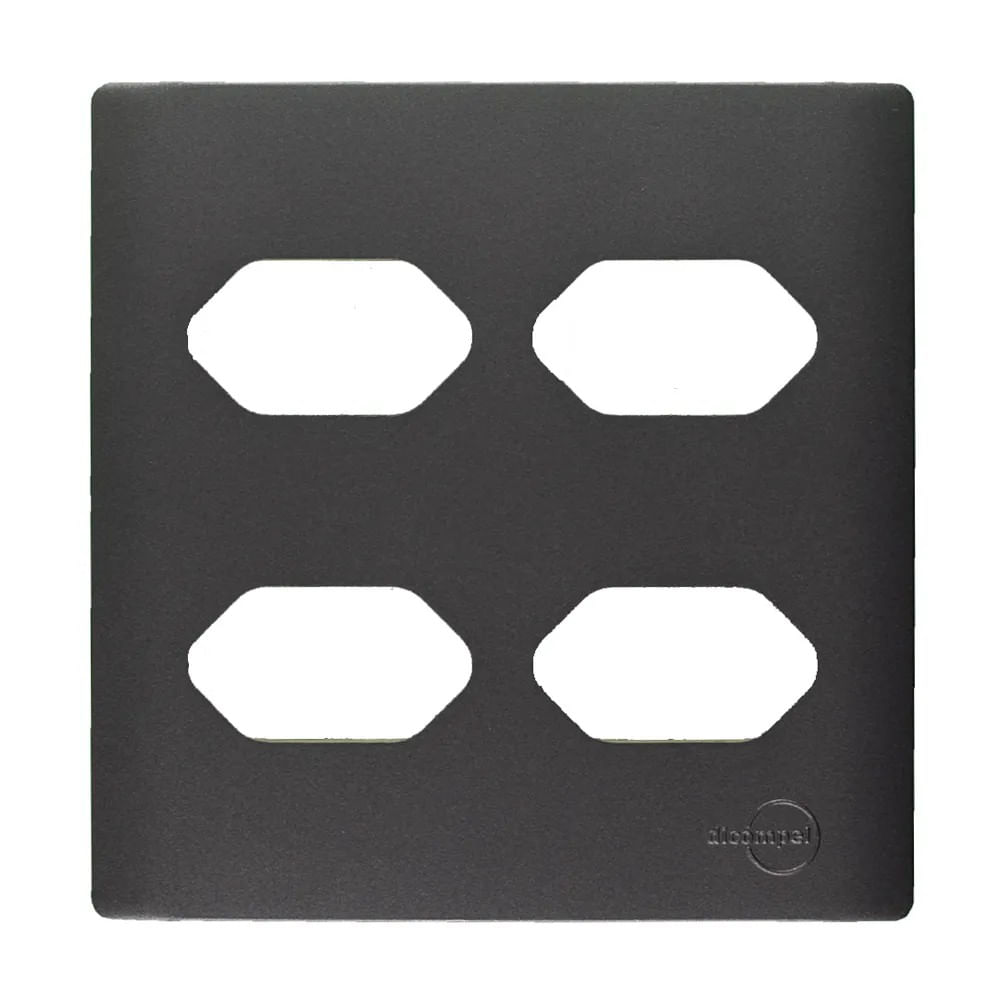 Placa 4X4 4 Tomadas Com Suporte Preto Grafite Novara Dicompel