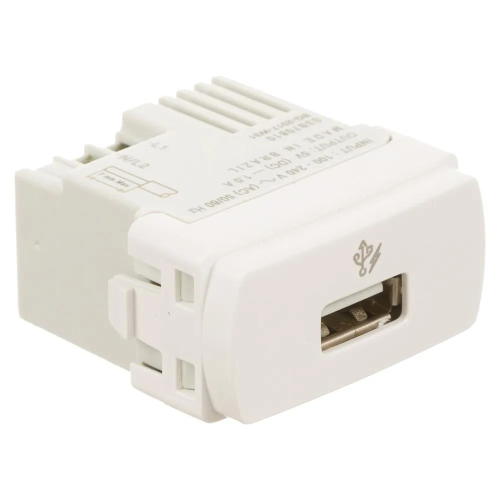 Módulo Tomada Carregador Usb 1a 127v 220v Tipo A 1m Branco Miluz Schneider