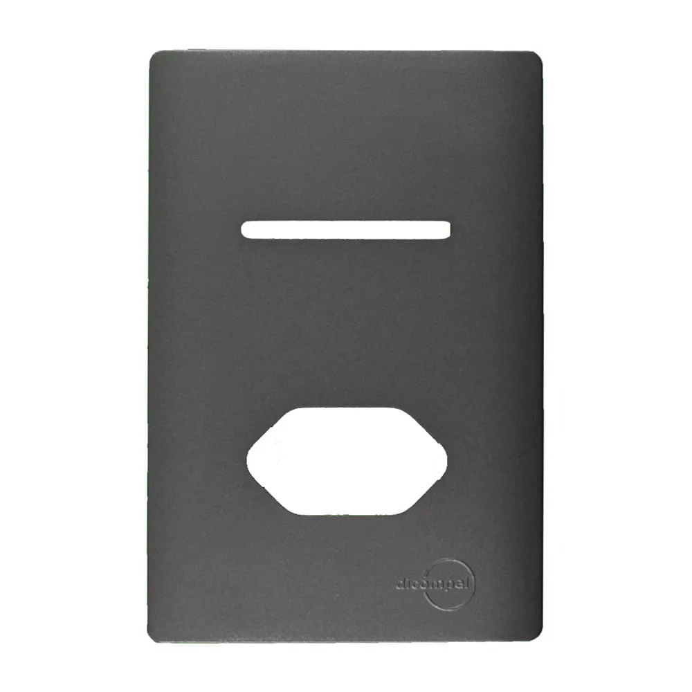 Placa 4x2 Interruptor Horizontal E Tomada Com Suporte Preto Graf Novara Dicompel