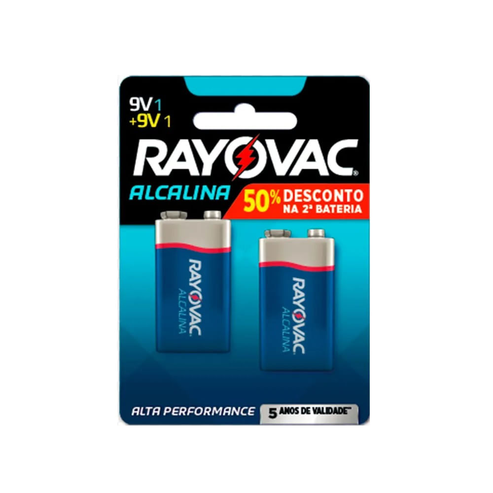 Bateria Alcalina 9V Com 2 unidades (pague 50 na 2º und) Rayovac
