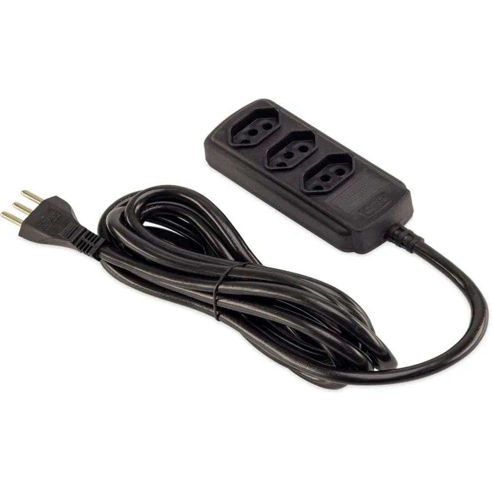 Extensão 3 Tomadas Tripolar 20a 5m Preto Force Line
