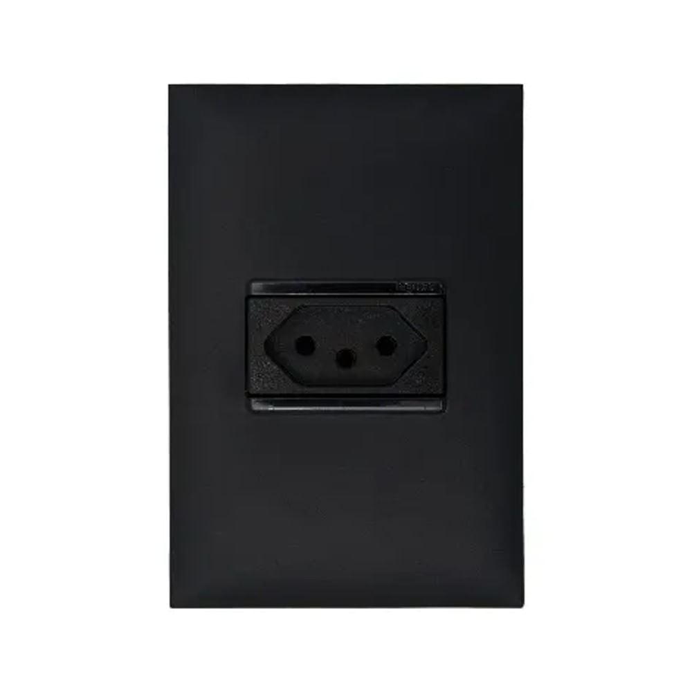 Conjunto 1 Tomada 2pt Horizontal 10a 4x2 Preto Acetinado Monocromático 615080pt Pial Plus Legrand