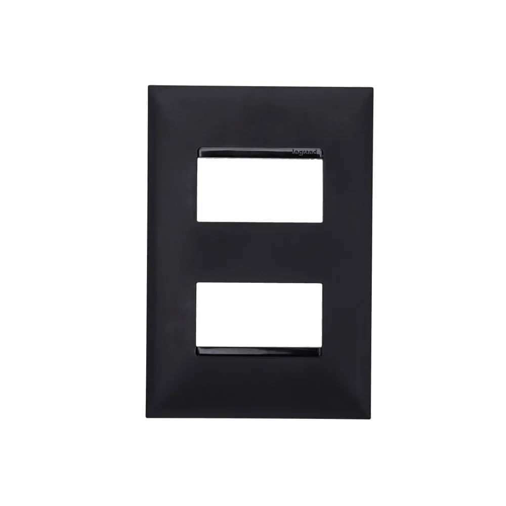 Placa 2 Postos Separados 4x2 Preto Acetinado Monocromático Protegido Contra Amarelamento 618506pt Pial Plus Legrand