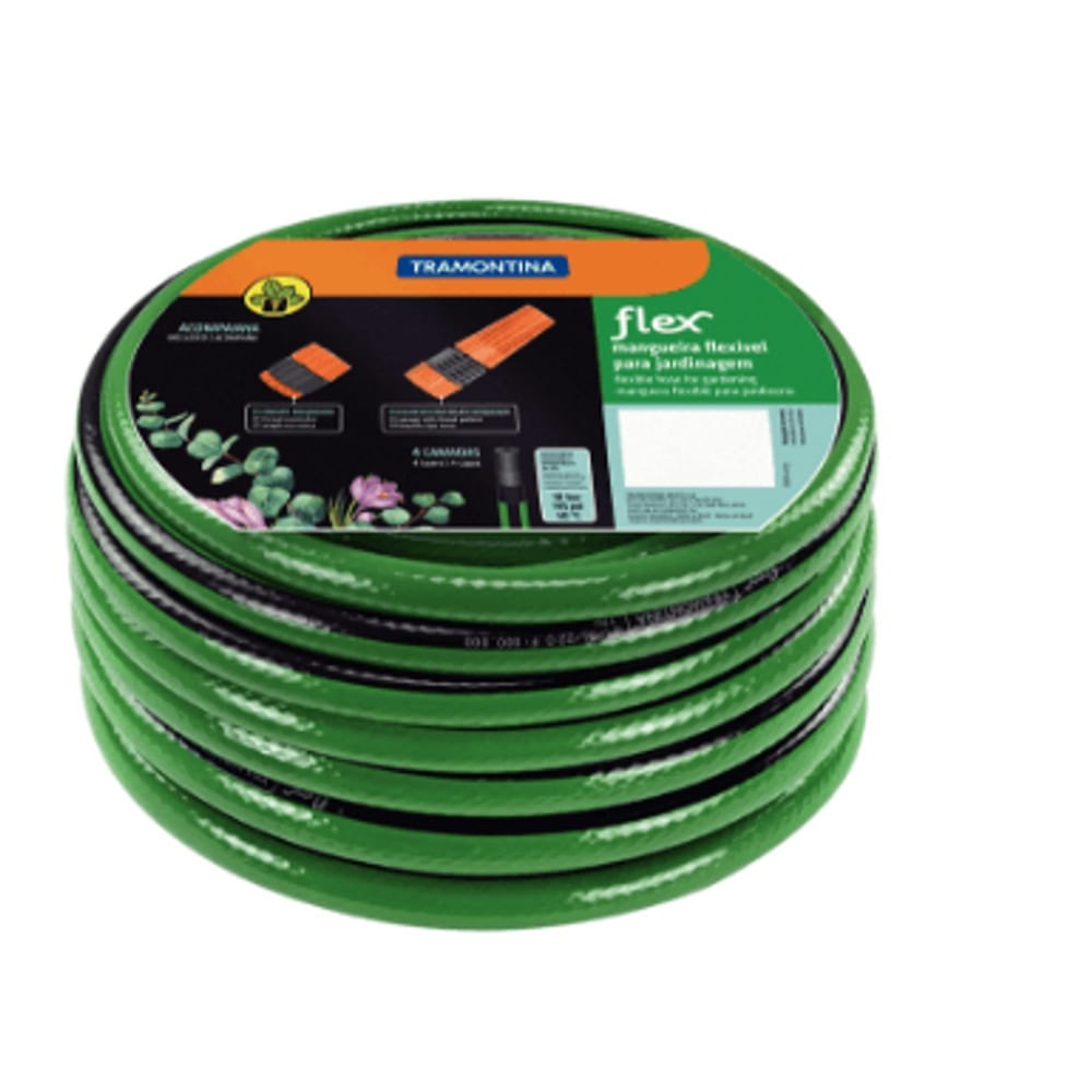 Mangueira de Jardim Flexível Listrada Em Pvc Com Engates 10M Tramontina