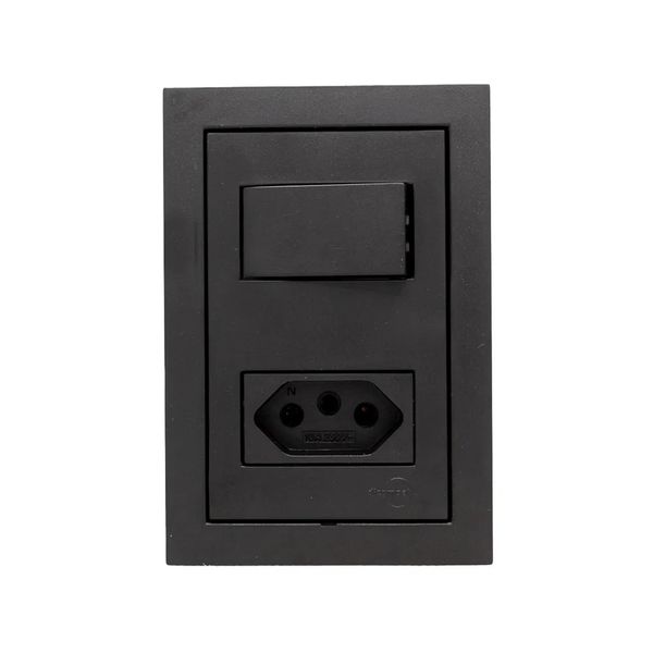Conjunto 4X2 1 Interruptor Simples 2P T 10A Preto Fosco Ekron Dicompel