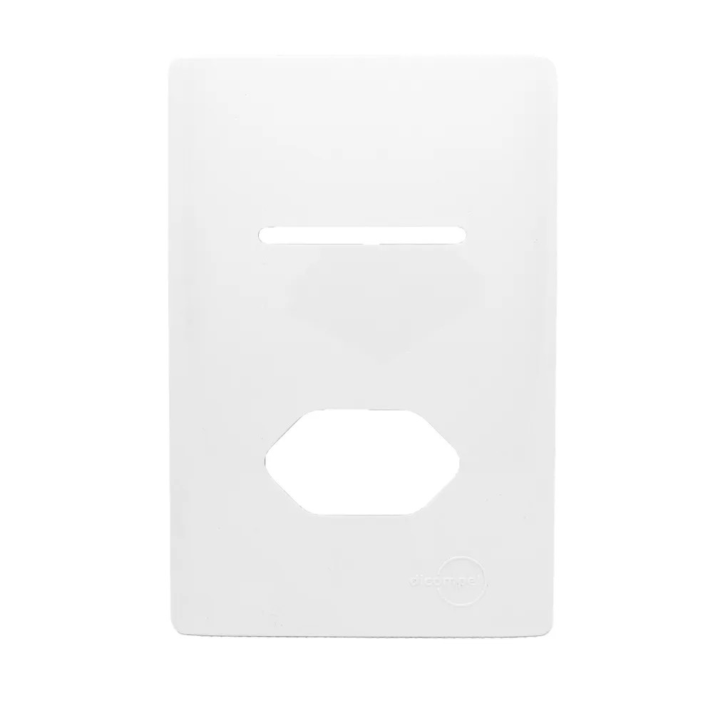 Placa 4x2 1 Interruptor E 1 Tomada Com Suporte Branca Novara Dicompel