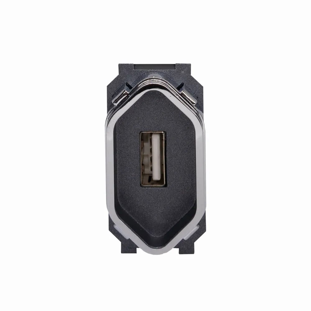 Módulo 1 Tomada Usb 2A Preto Grafite Com Cromado Novara Dicompel