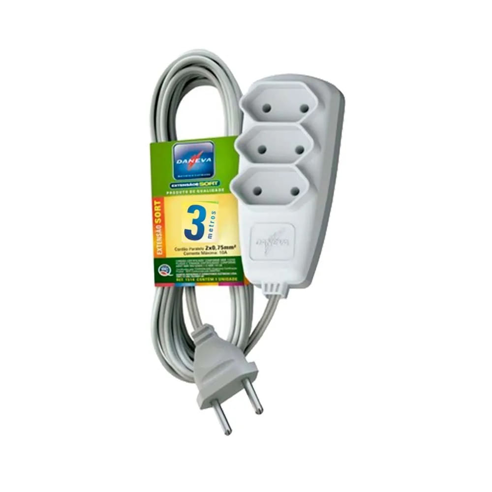 Extensão elétrica Sort 3m 3 tomadas 2P 10A 250V DN 1513 Daneva