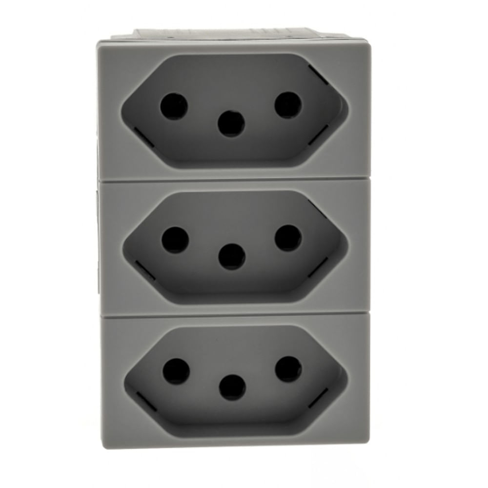 Tomada Triplex 2P T 10A Automática Cinza Plus Pial