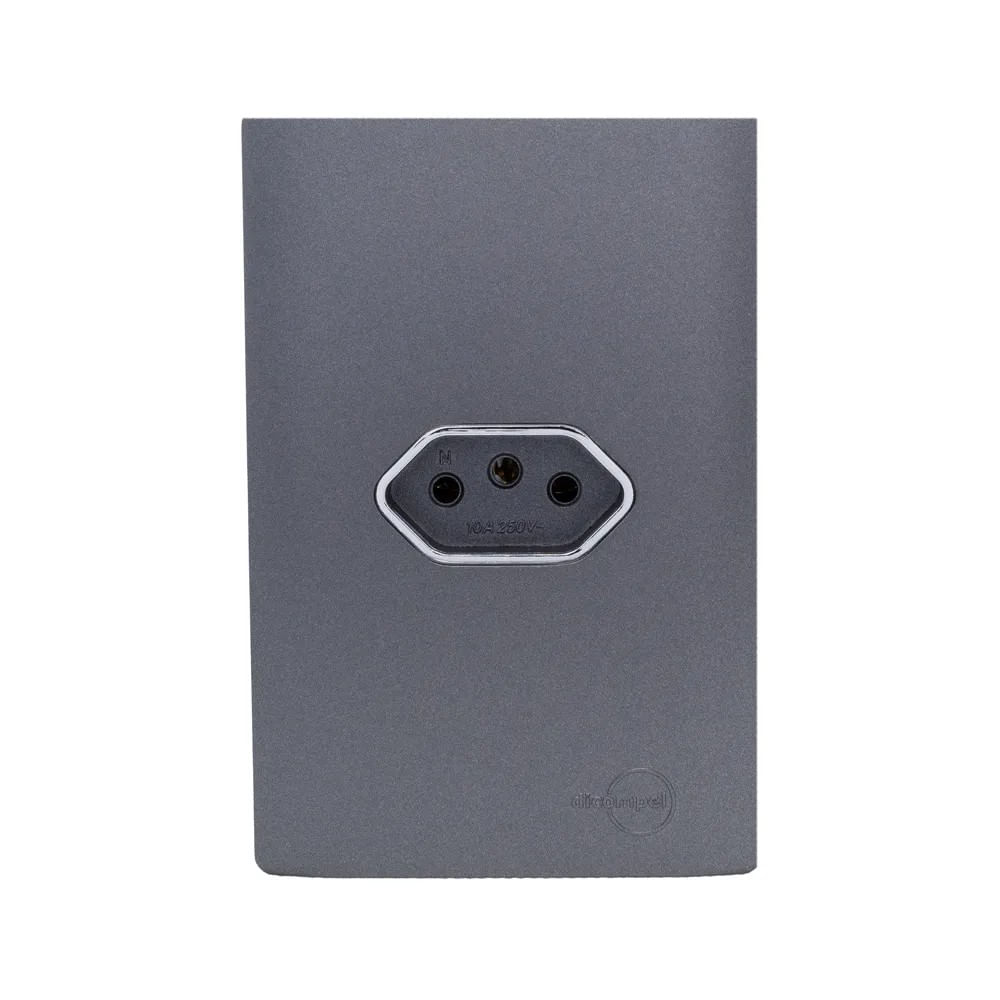 Conjunto 4X2 Tomada 10A Horizontal Preto Grafite Cromado Novara Dicompel