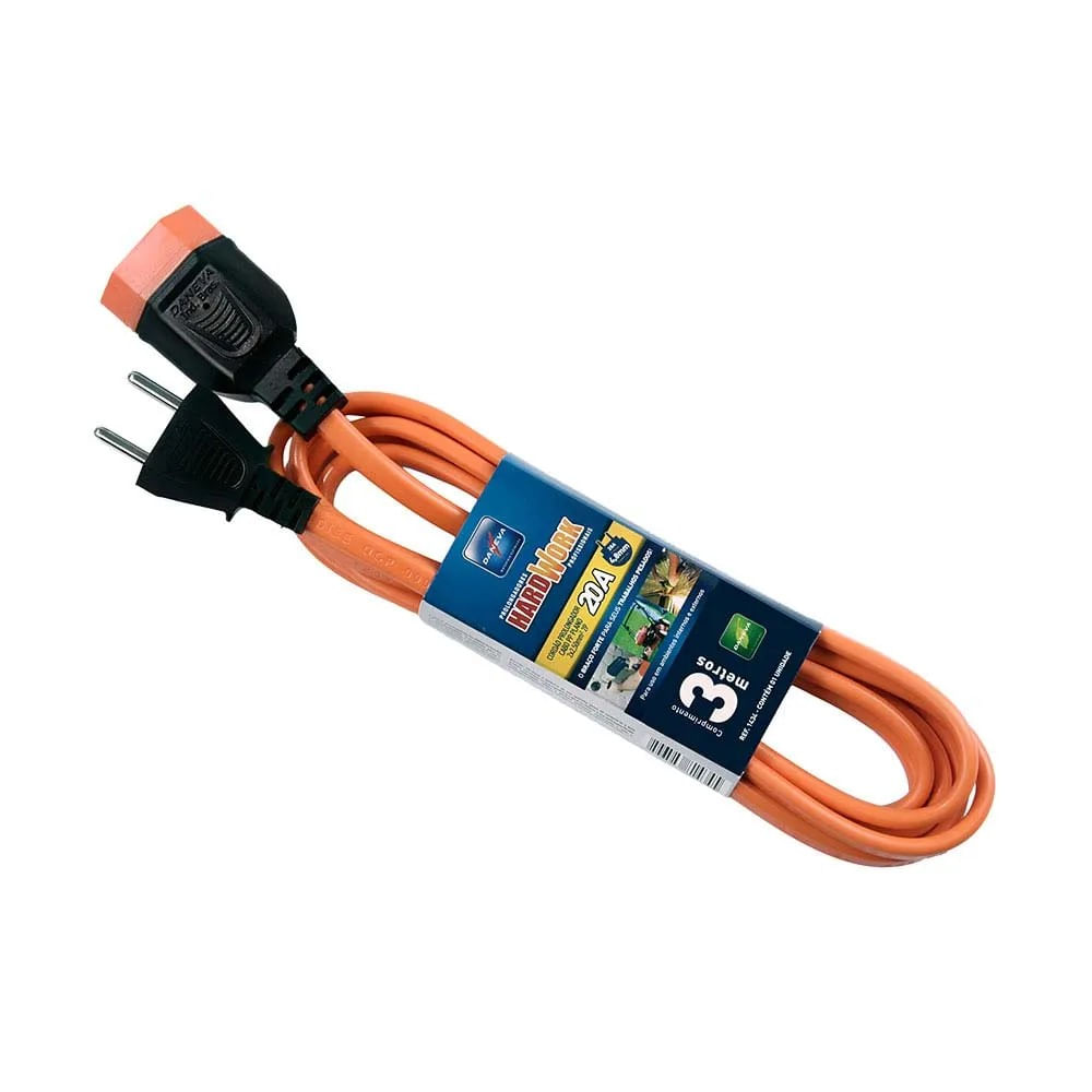 Extensão elétrica Hardwork 2 pinus 3 metros 20A/205V laranja Daneva