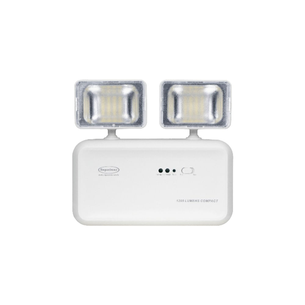 Luminária de Emergência Compact com 2 Faróis e 48 Leds Branco Bivolt Bateria de Lítio Segurimax