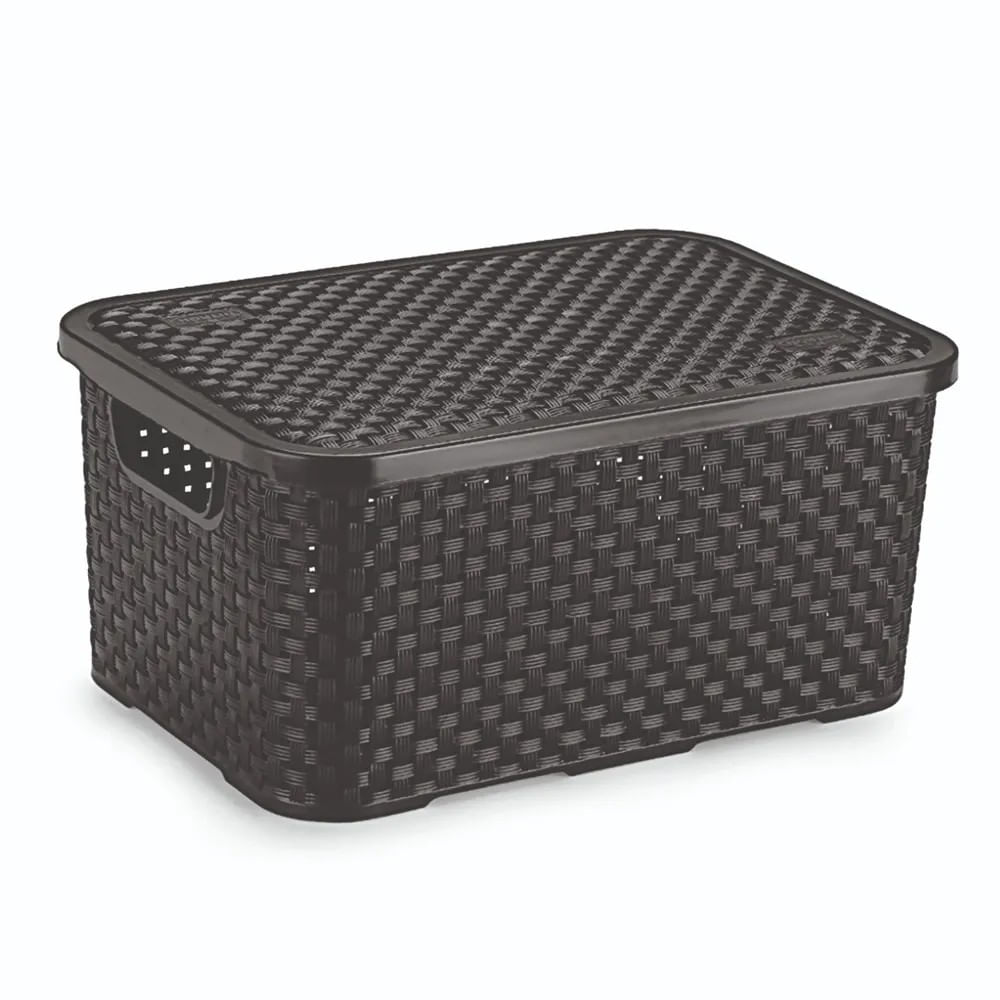 Cesto Organizador Rattan Medio Preto Com Tampa Nitron