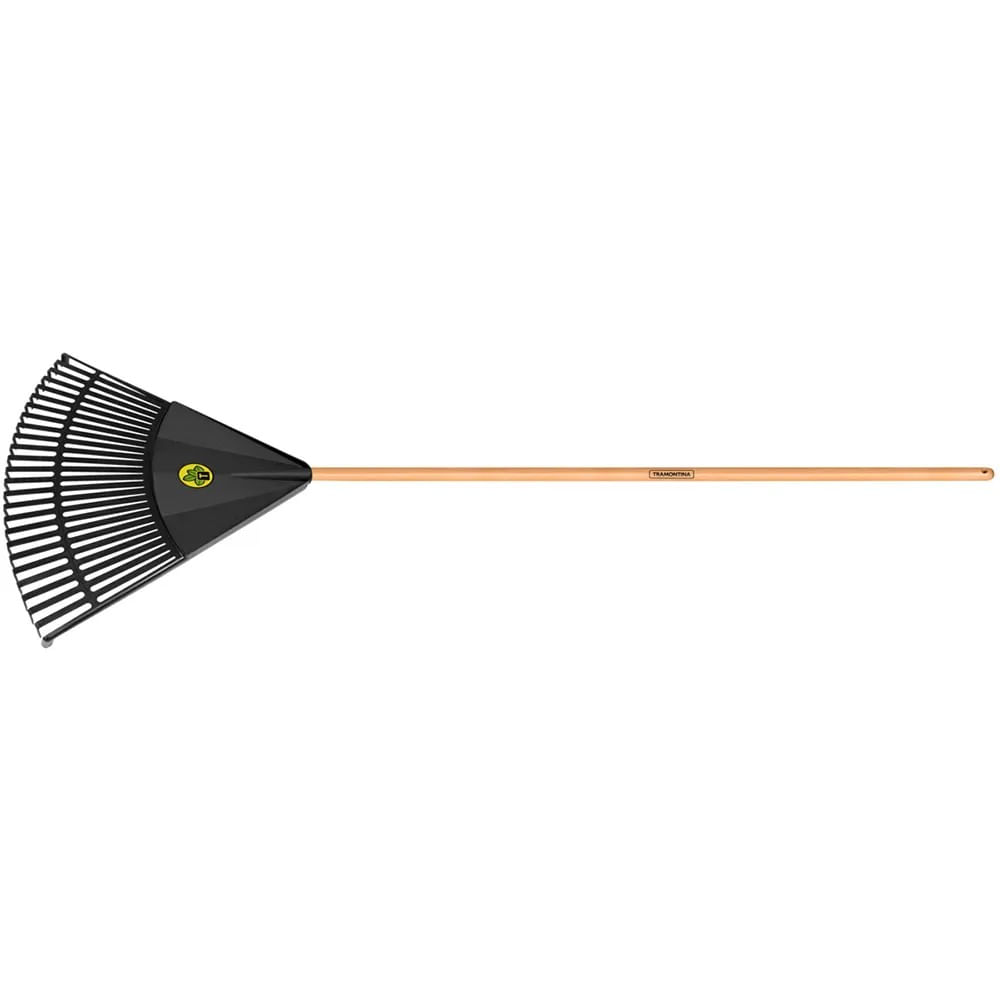 Vassoura Plástica Tramontina para Jardim 18 dentes Cabo em Madeira Alt: 120cm. Preta