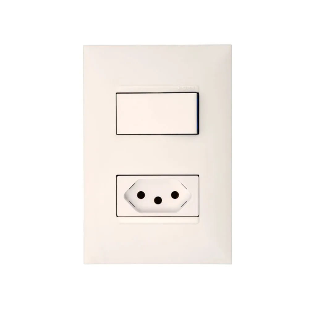 Conjunto 1 Interruptor Simples 10a 1 Tomada 2pt 20a 4x2 Branco Acetinado Monocromático 615073bc Pial Plus Legrand