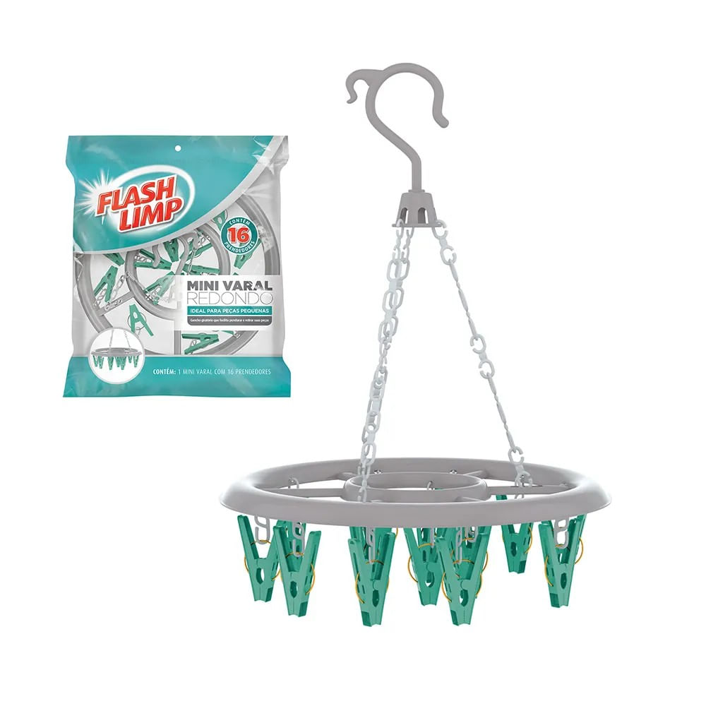 Mini Varal Redondo Com 16 Prendedores Flash Limp