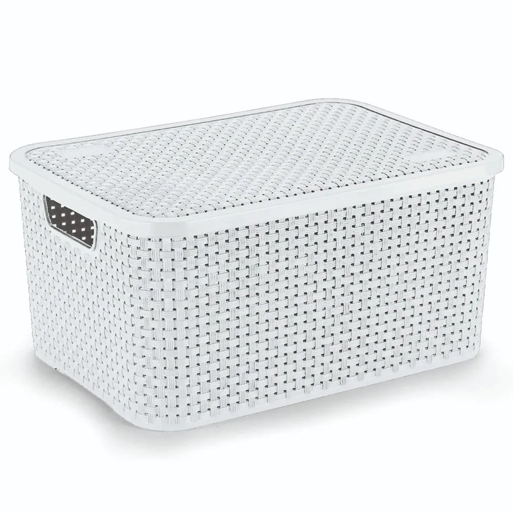 Cesto Organizador Rattan Grande Branco Com Tampa Nitron