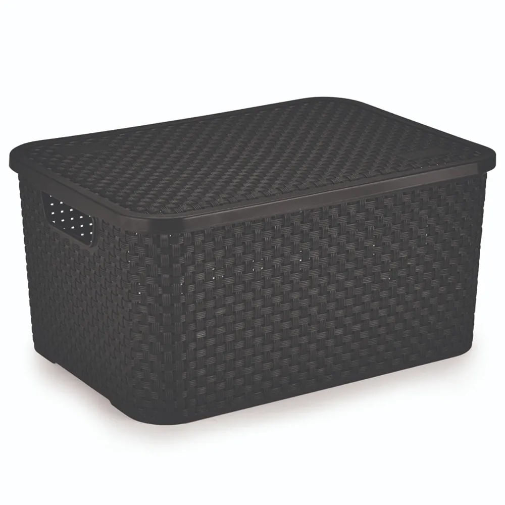 Cesto Organizador Rattan Grande Preto Com Tampa Nitron