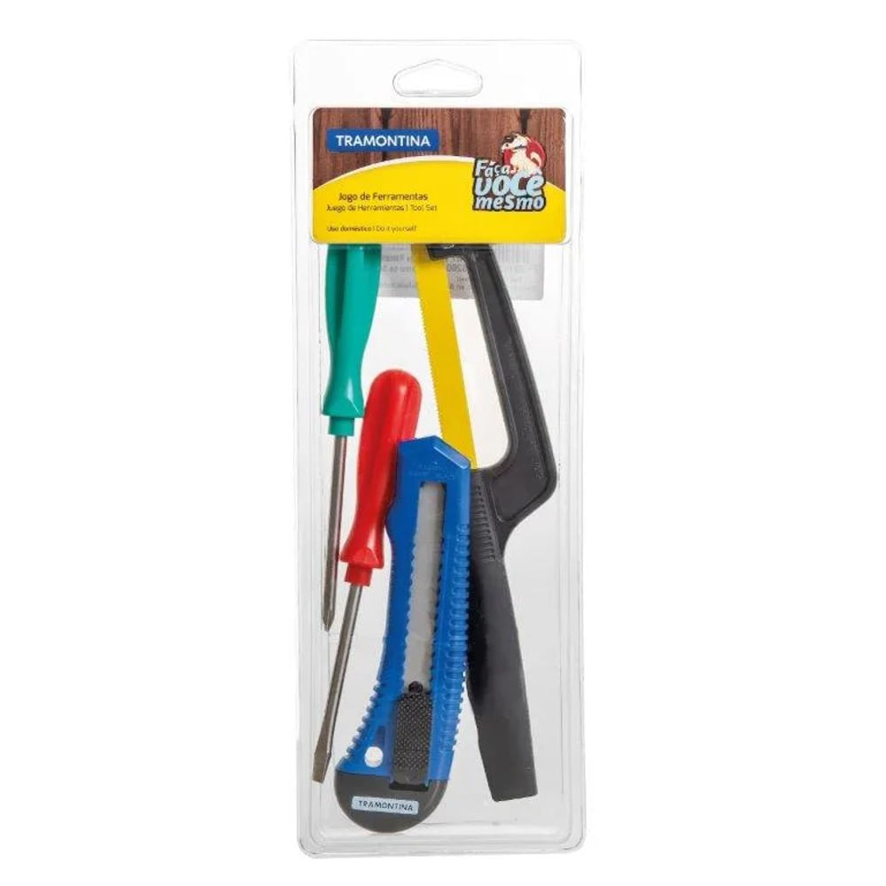 Kit De Ferramentas 4 Peças Com 2 Chaves De Fenda 1 Estilete 1 Mini Arco De Serra 43408304 Tramontina