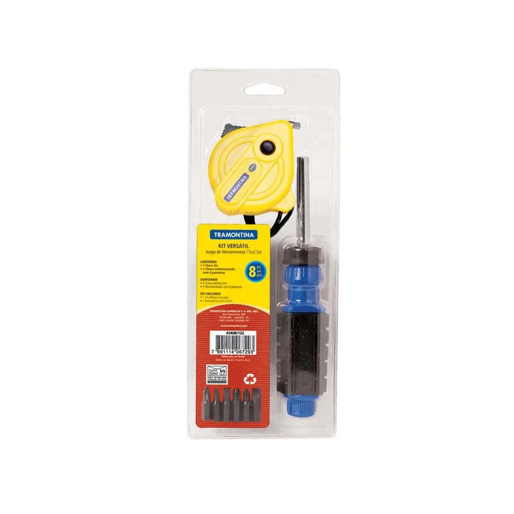 Kit De Ferramentas 8 Peças 1 Chave Com Adaptador 6 Ponteiras 1 Trena 43408122 Tramontina